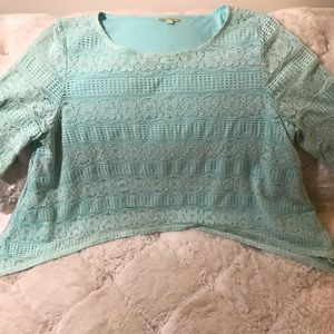 Gianni Bini Teal Crocheted Top, Size L
